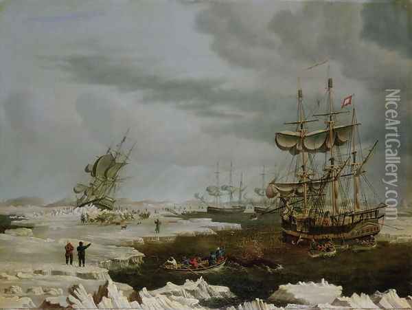 Hull Whalers in the Arctic 1822 Oil Painting - Thomas A. Binks