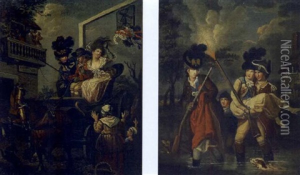 Off Goes Her Bonnet (+ The Gallant Officer; Pair) Oil Painting - John Collett