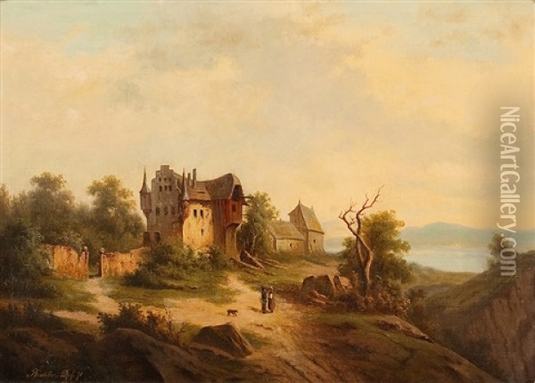 Landschaft Mit Burg Oil Painting - Gustav Friedrich Wilh. Richter