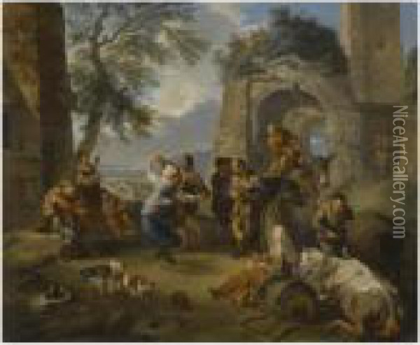 A Landscape With Peasants Dancing And Merrymaking Oil Painting - Andrea Locatelli