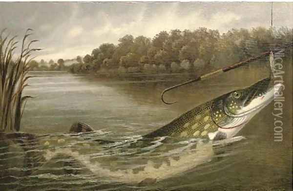 The hooked pike Oil Painting - A. Roland Knight