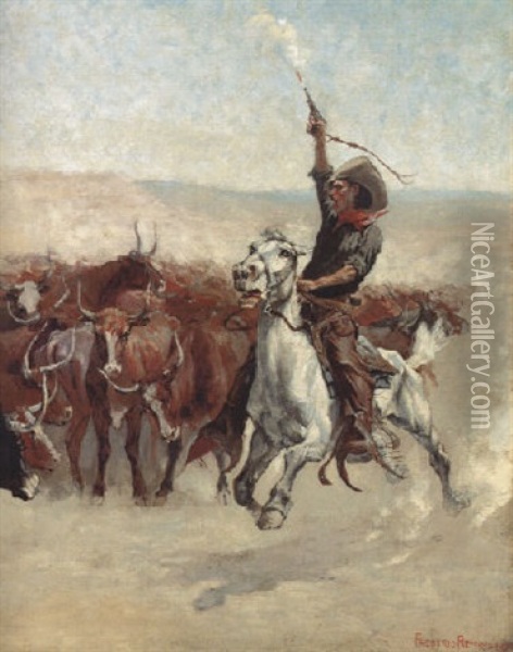 The Round-up Oil Painting - Frederic Remington