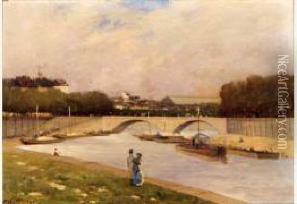 La Seine Au Pont De L'alma Oil Painting - Antonin Chittussi