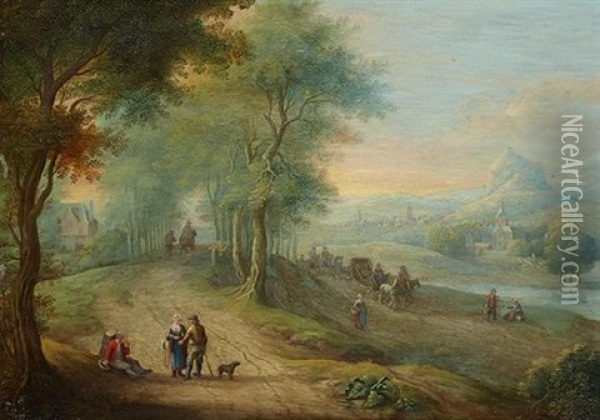 Chariots A La Sortie D'une Ville (pair) Oil Painting - Jacques Willem Van Blarenberghe