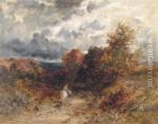 Figure On A Horse In An Autumn Landscape Oil Painting - David Cox