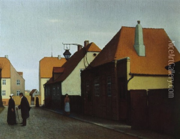 Ved Det Gamle Vaegterhus I Christiansfeld Oil Painting - Jeppe Madsen Ohlsen