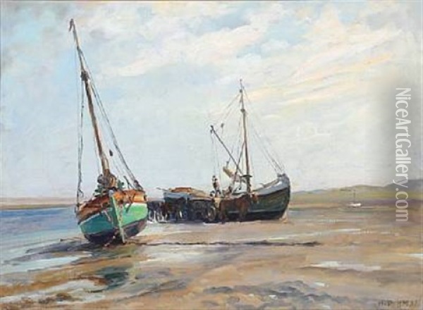 Beach Scene With Fishing Boats, Presumably From Fano Oil Painting - Heinrich Dohm