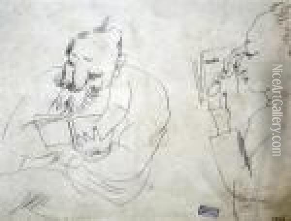 Caricature Of Nathanson And Cocteau Oil Painting - Jules Pascin