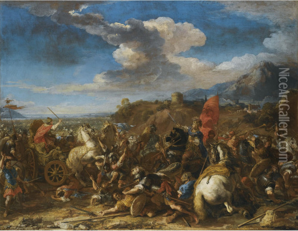 The Battle Of Issus: Alexander The Great's Army Defeats Darius And The Persians Oil Painting - Jacques Courtois Le Bourguignon