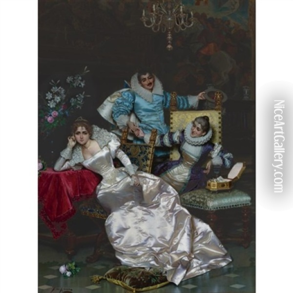 The Handsome Suitor Visits His Maiden Oil Painting - Pio Ricci