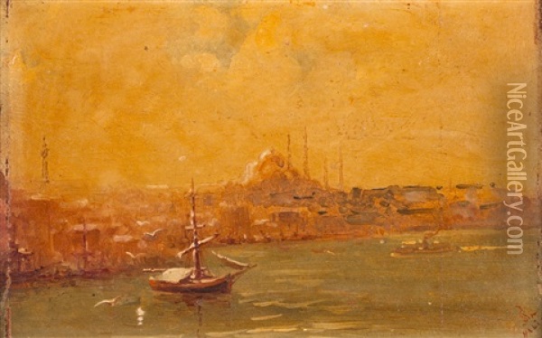 Constantinople From The Oil Painting - Halid Naci