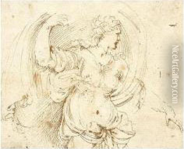 A Draped Female Figure Oil Painting - Girolamo da Carpi