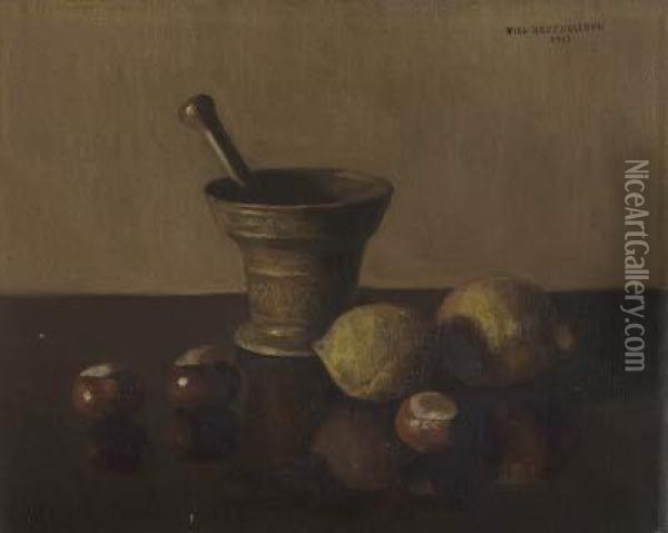 Stilleben Mit Morser, Kastanien Und Zitronen Oil Painting - Nicolaas Bruynesteyn