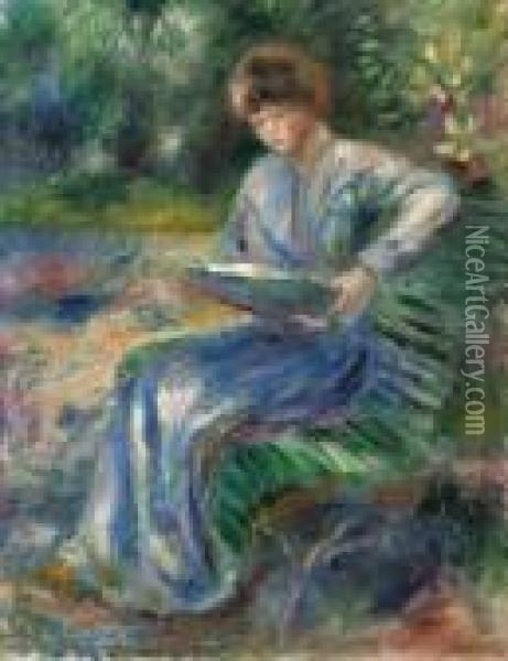 Femme Lisant Sur Un Banc Oil Painting - Pierre Auguste Renoir