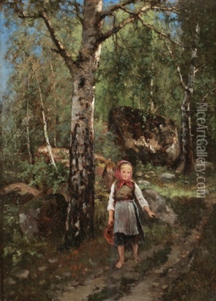 Flicka I Skogsbryn Oil Painting - Johan Severin Nilsson