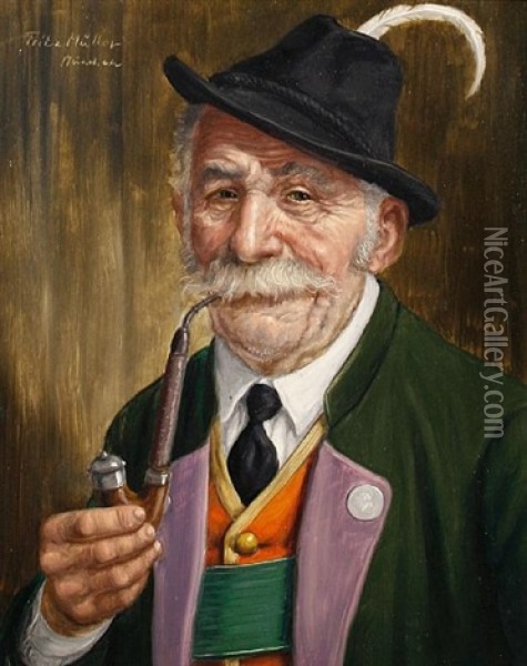 A Good Pipe (+ The Trophy; Pair) Oil Painting - Fritz Muller
