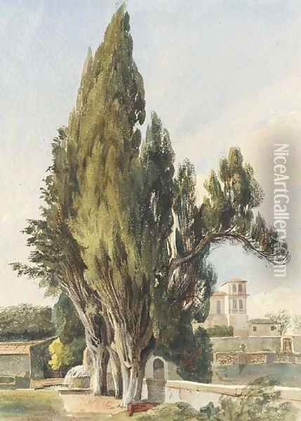 Cypresses at the Villa Albani Oil Painting - Harriet Cheney