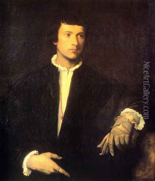 Man with Gloves Oil Painting - Tiziano Vecellio (Titian)