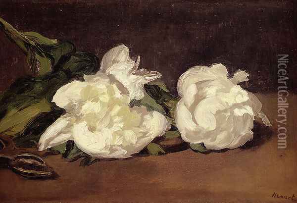 Branch Of White Peonies With Pruning Shears Oil Painting - Edouard Manet
