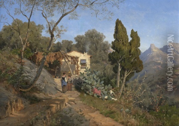 Das Turiner Tal Bei Menton An Der Cote D'azur Oil Painting - Ascan Lutteroth