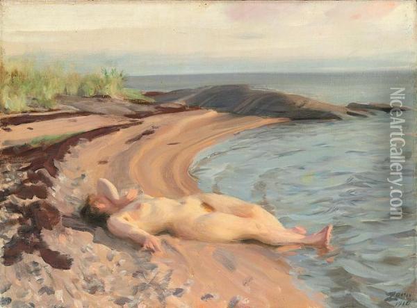 On The Beach Oil Painting - Anders Zorn