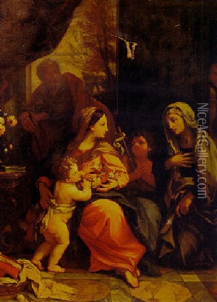 Holy Family With The Infant Saint John The Baptist And Elizabeth Oil Painting - Giuseppe Bartolomeo Chiari