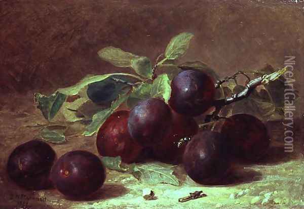 A Wasp Resting on a Sprig of Victoria Plums, 1891 Oil Painting - Eloise Harriet Stannard