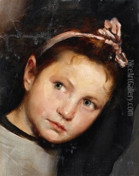 Head Of A Girl (fragment) Oil Painting - Wilhelm Maria Hubertus Leibl