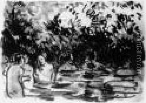 [six Baigneuses Dans La Riviere]. Oil Painting - Camille Pissarro