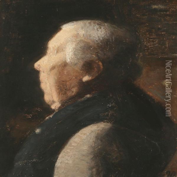 Profile Portrait Of A Big Man Oil Painting - Niels Bjerre
