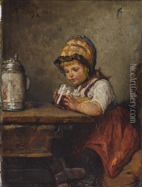 Ein Munchner Kindl Oil Painting - Hugo Engl