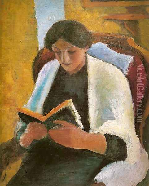 Woman Reading in Red Armchair (Lesende Frau im roten Sessel) Oil Painting - August Macke