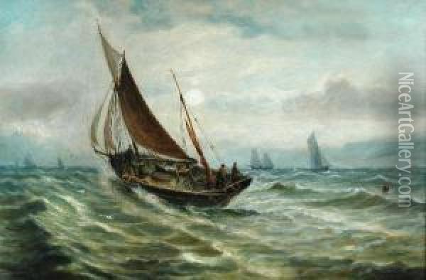 Fishing Boats Off Northumberland Oil Painting - Bernard Benedict Hemy