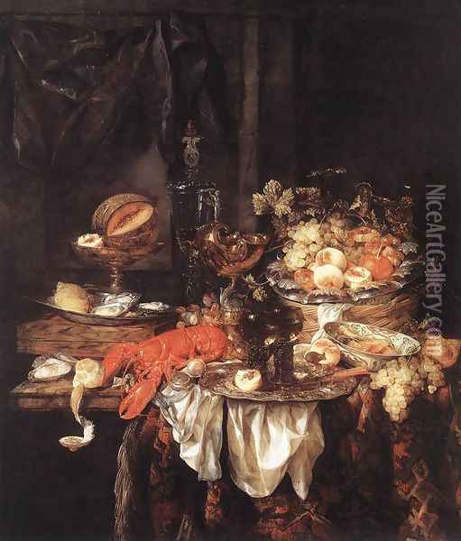 Banquet Still-Life with a Mouse 1667 Oil Painting - Abraham Hendrickz Van Beyeren