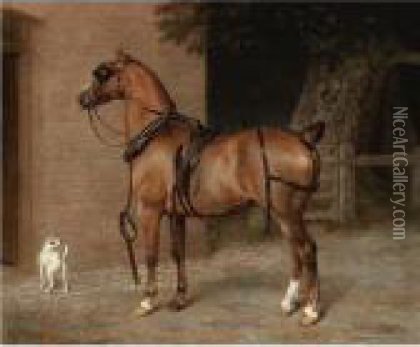 A Liver Chestnut Carriage Horse Oil Painting - Jacques Laurent Agasse