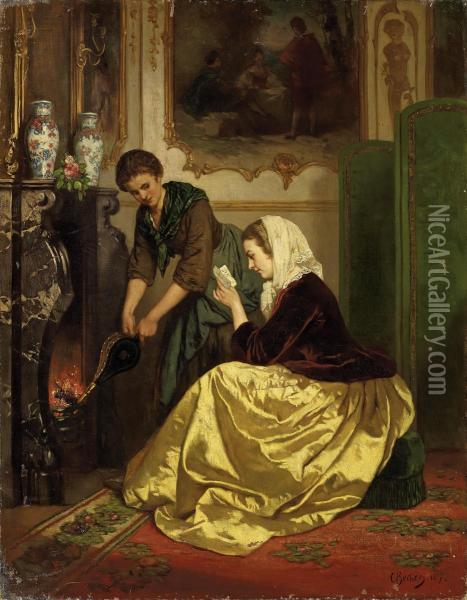 At The Firplace Oil Painting - Carl Ludwig Friedrich Becker
