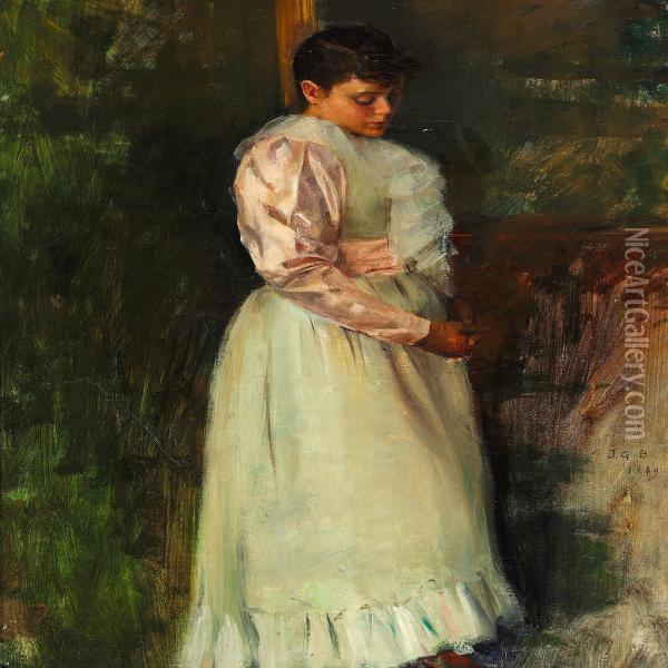 Girl Looking Down Oil Painting - John George Brown