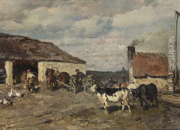 Farm With Cows Oil Painting - Gregor von Bochmann the Elder