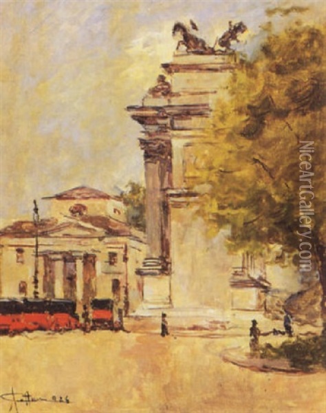 Milano, Arco Della Pace Oil Painting - Achille Cattaneo