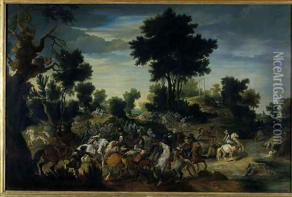 Riders advancing into a brook, 1601-15 Oil Painting - Pieter Snayers