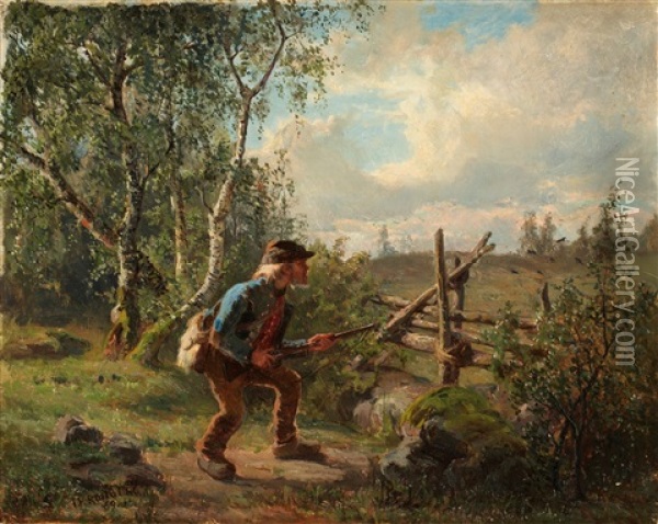 Jagare Vid Gardesgard Oil Painting - Julius Johann Ferdinand Kronberg