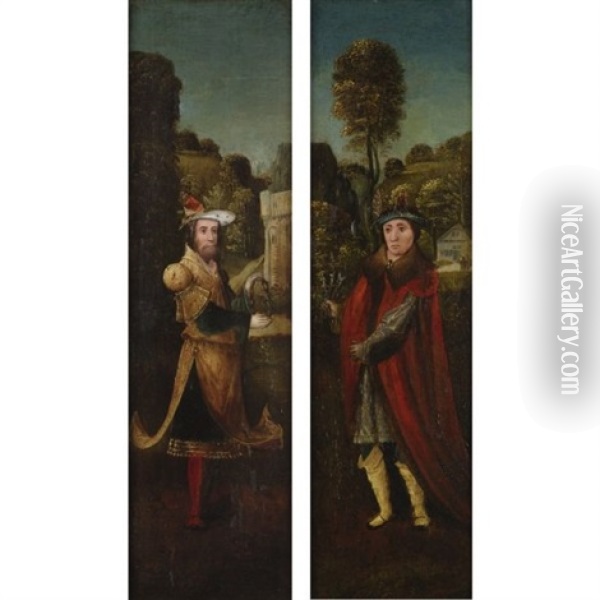 Two Figures Holding Symbols Of The Passion (pair) Oil Painting - Adriaen Isenbrant