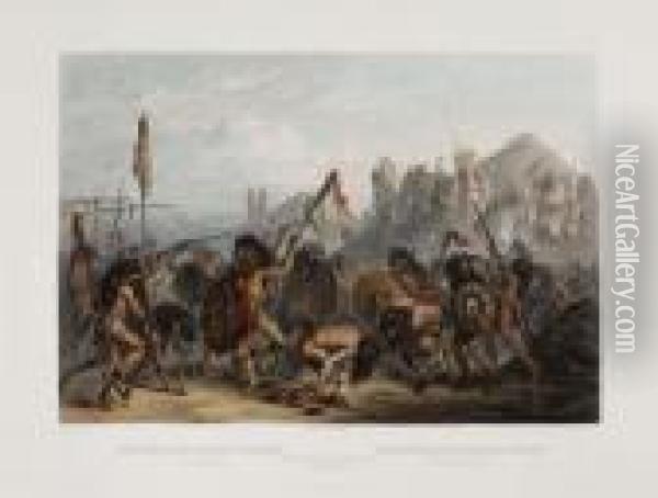 Bison-dance Of The Mandan Indians.tab. 18. Oil Painting - Karl Bodmer