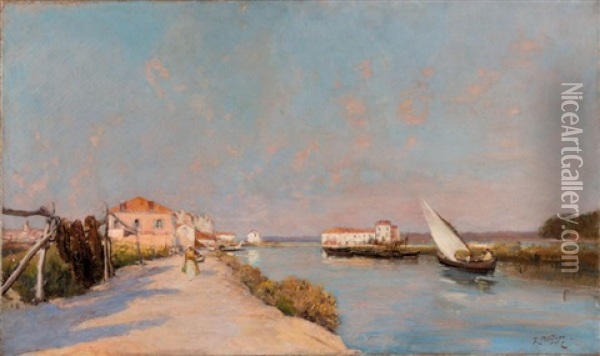Canal De Caronte A Martigues Oil Painting - Raymond Allegre