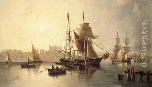 On The Medway, Rochester Oil Painting - John Wilson Carmichael