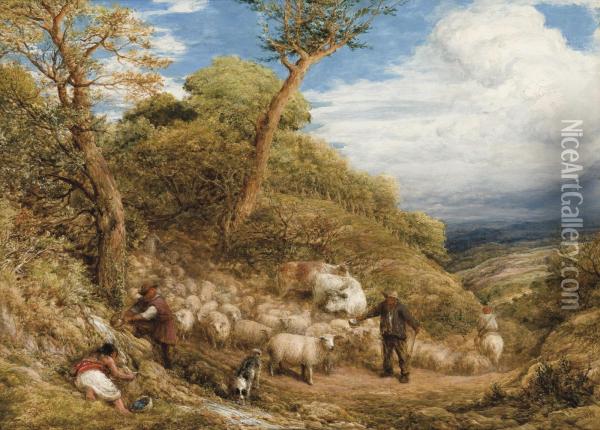 The Sheep Drove Oil Painting - John Linnell