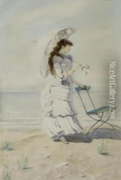 An Elegant Lady On The Beach Oil Painting - Leon Abry