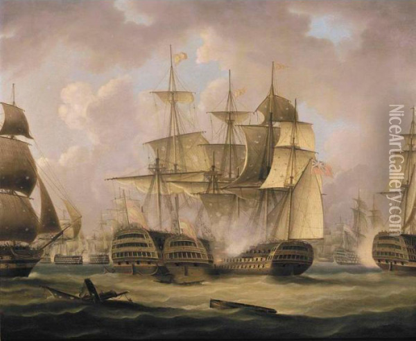 The Battle Of Cape St. Vincent, February 14, 1797, The San Nicolas And The San Josef Oil Painting - Thomas Buttersworth
