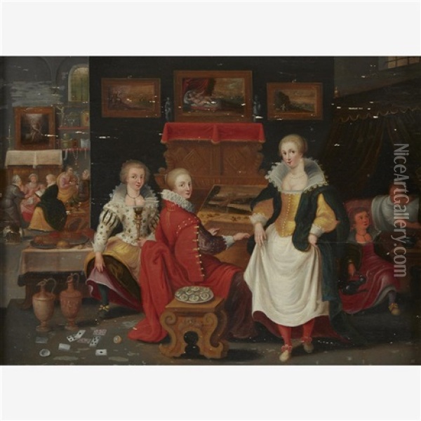 Interior With Female Figures Oil Painting - Anthonie Palamedesz