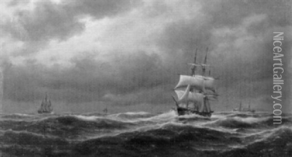 Segelschiffe Auf Bewegter See Oil Painting - August J.P. Bohnhorst